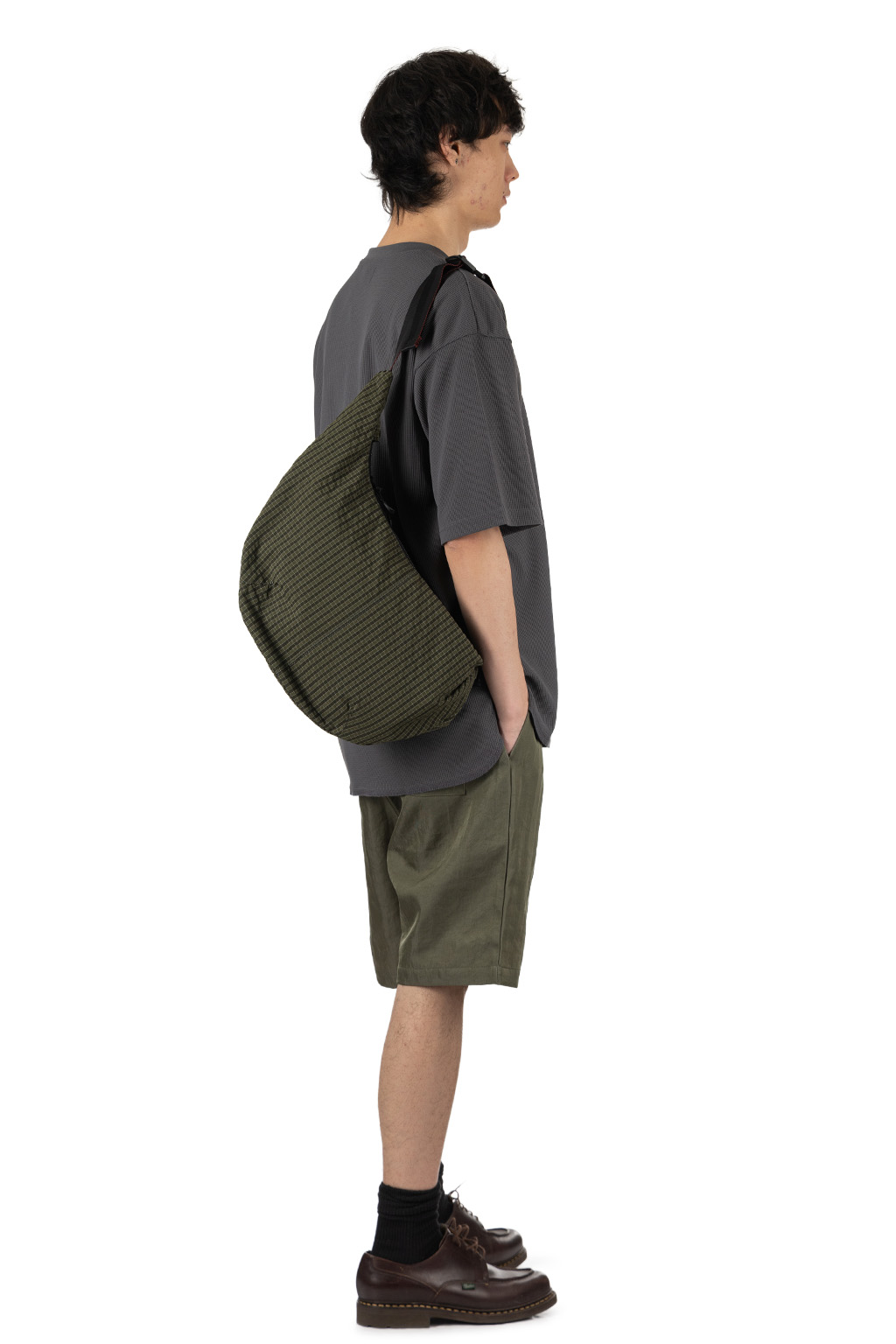 Comme Des Garcons Homme - Polyester Grid Check Pattern Shoulder Bag - Khaki x White