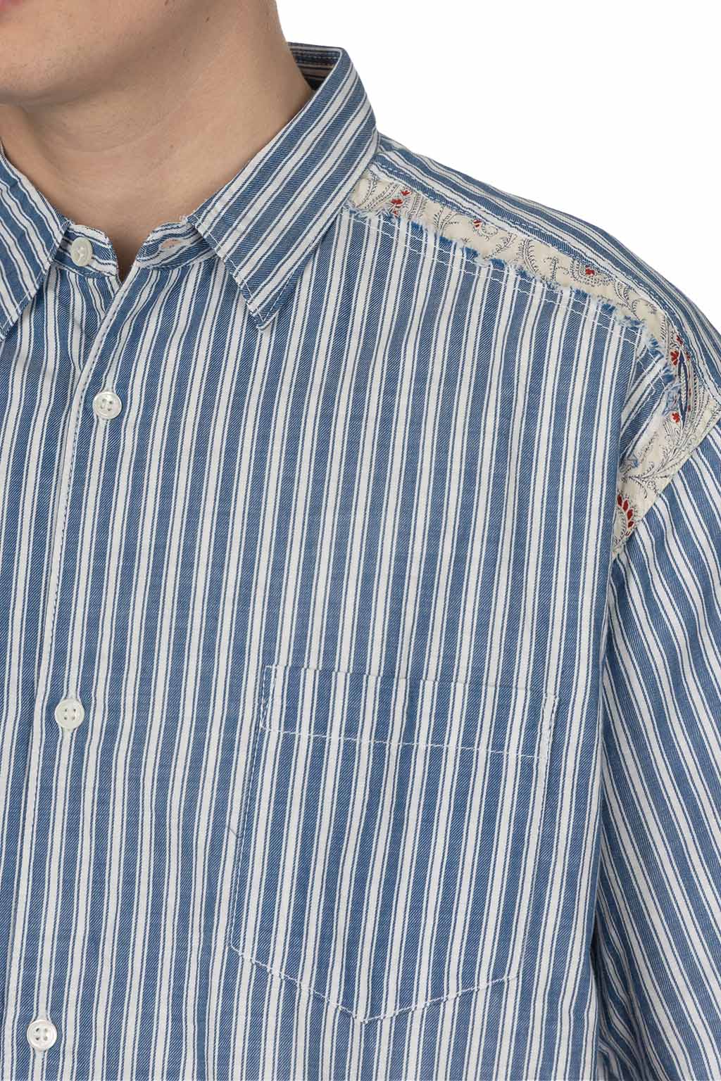 Comme Des Garcons Homme - Men's Short Sleeve Shirt - Blue x Off White