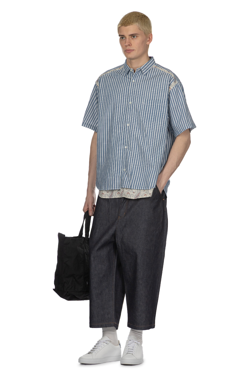 Comme Des Garcons Homme - Men's Short Sleeve Shirt - Blue x Off White