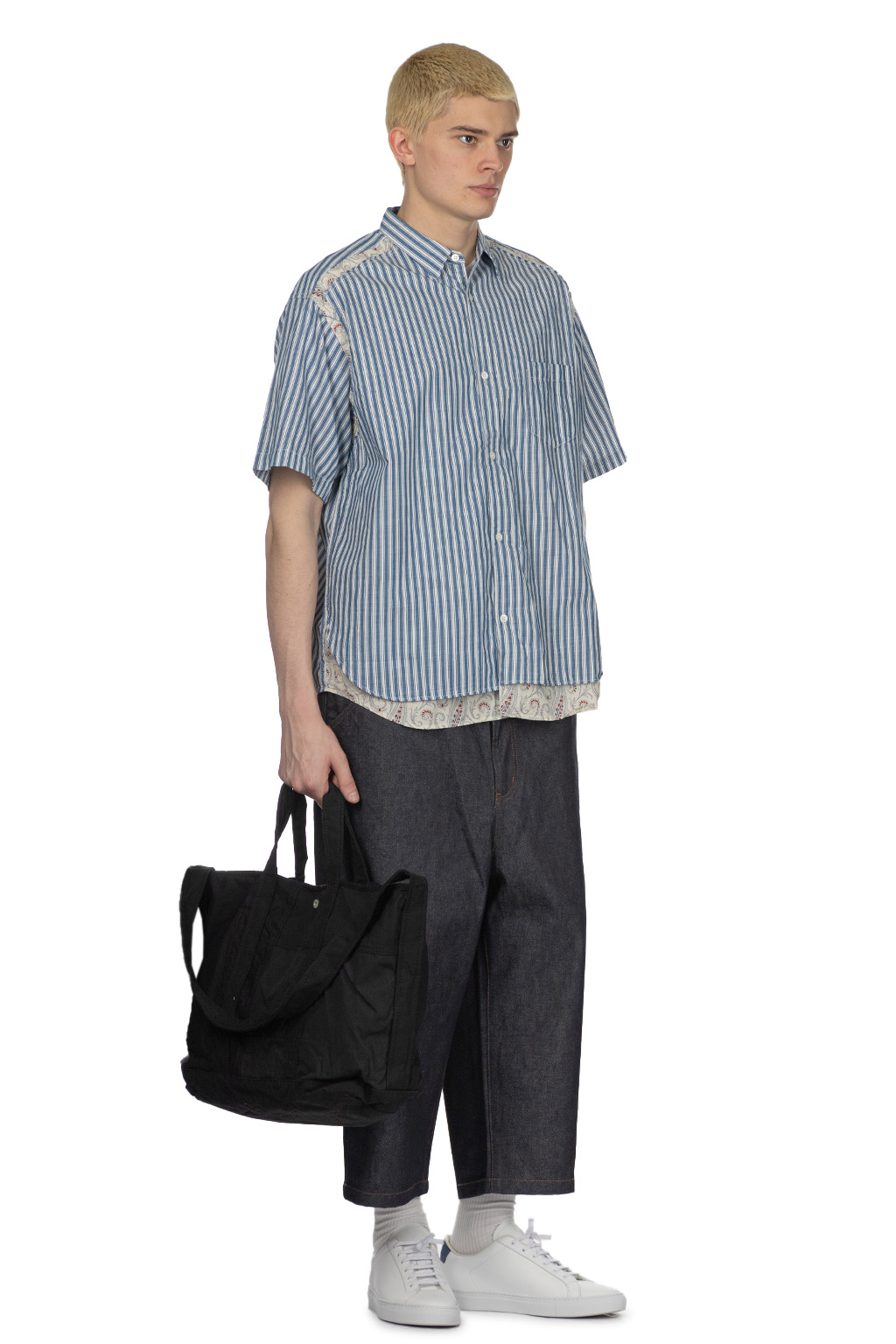 Comme Des Garcons Homme - Men's Short Sleeve Shirt - Blue x Off White