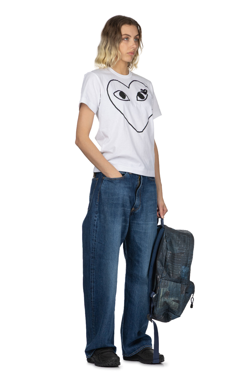 Comme Des Garcons Play Unisex Big Black Heart T-Shirt - White