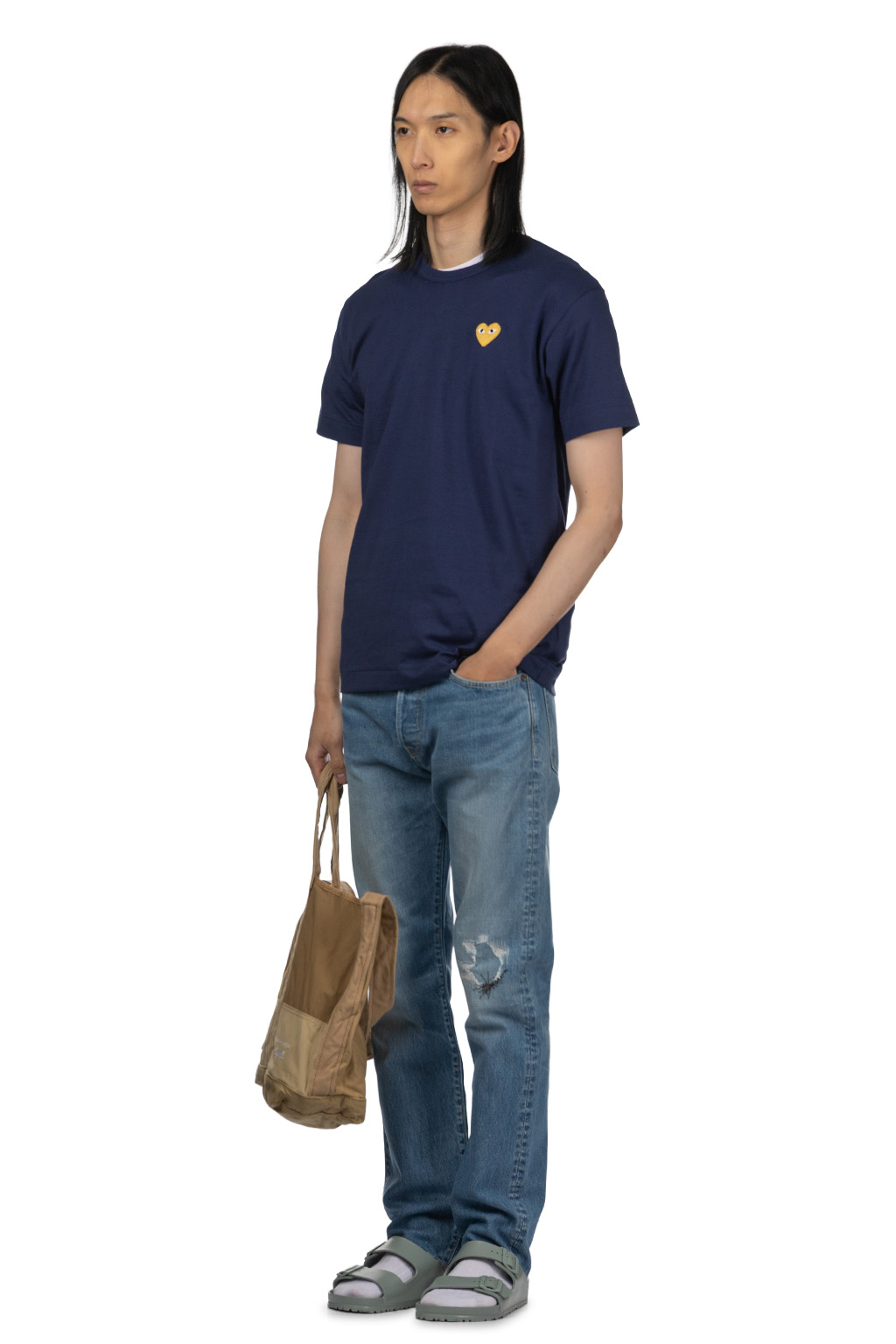 Comme Des Garcons Play UNISEX Gold Heart T-Shirt - Navy