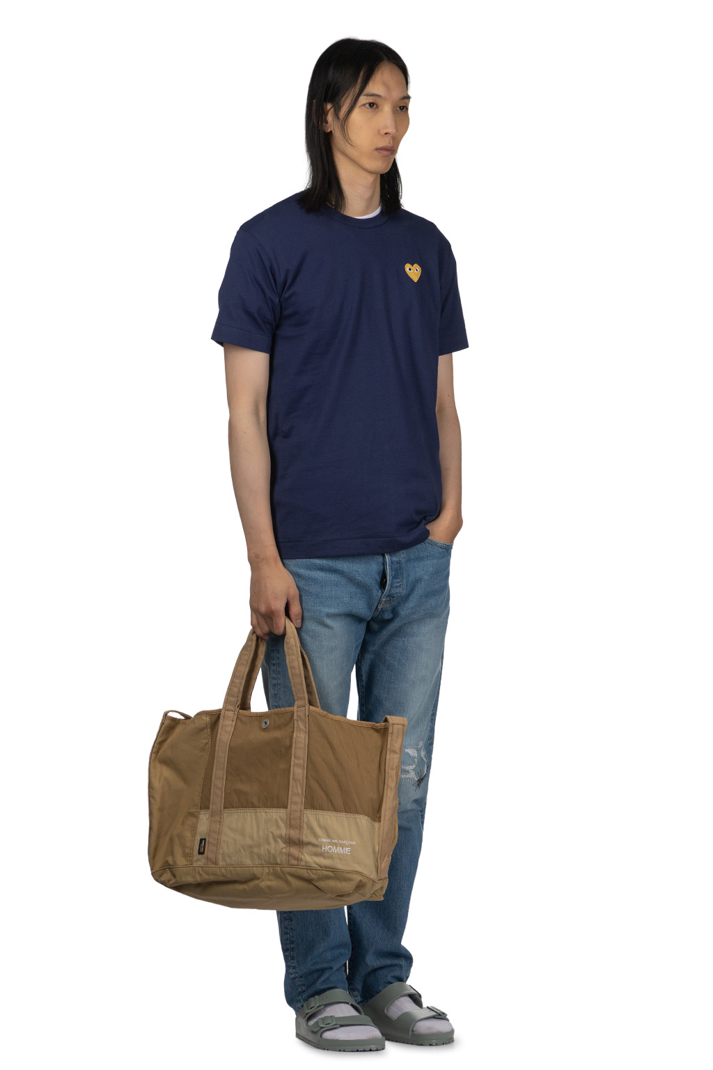 Comme Des Garcons Play UNISEX Gold Heart T-Shirt - Navy