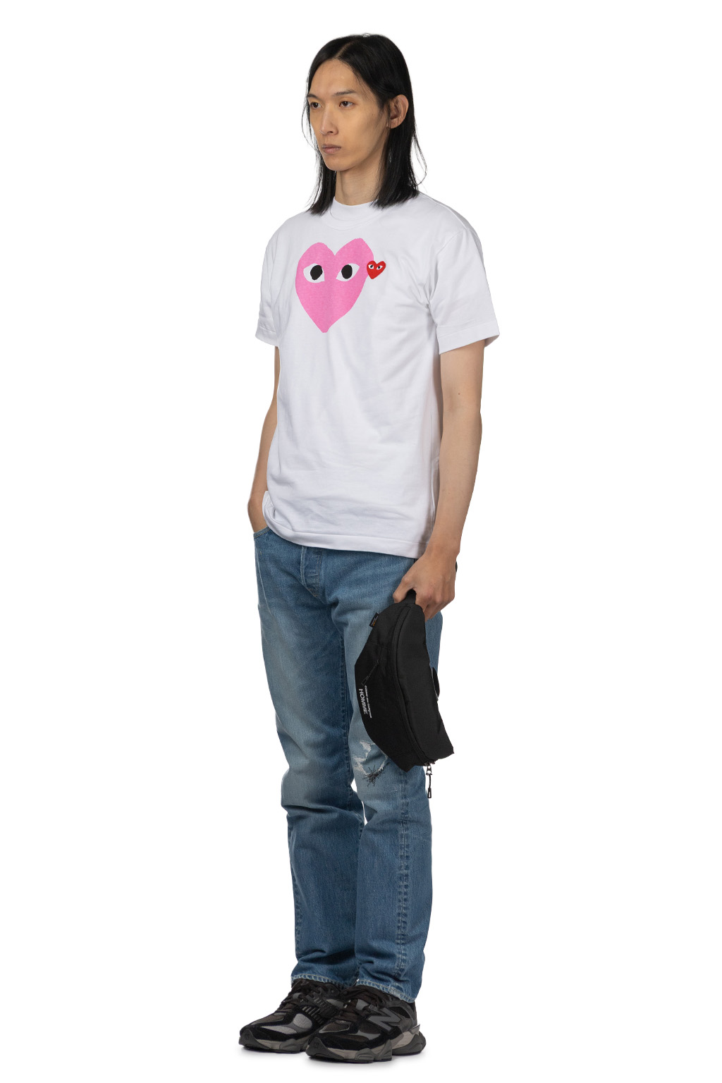 Comme Des Garcons Play Unisex Big x Small Pink Heart T-Shirt - White