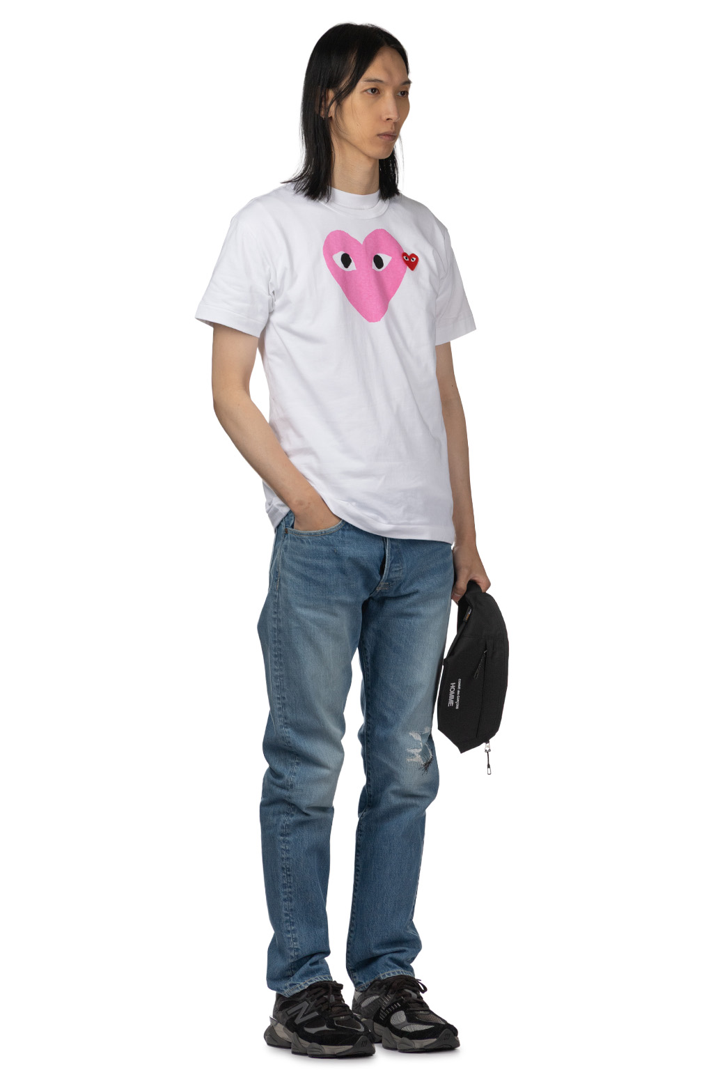 Comme Des Garcons Play Unisex Big x Small Pink Heart T-Shirt - White