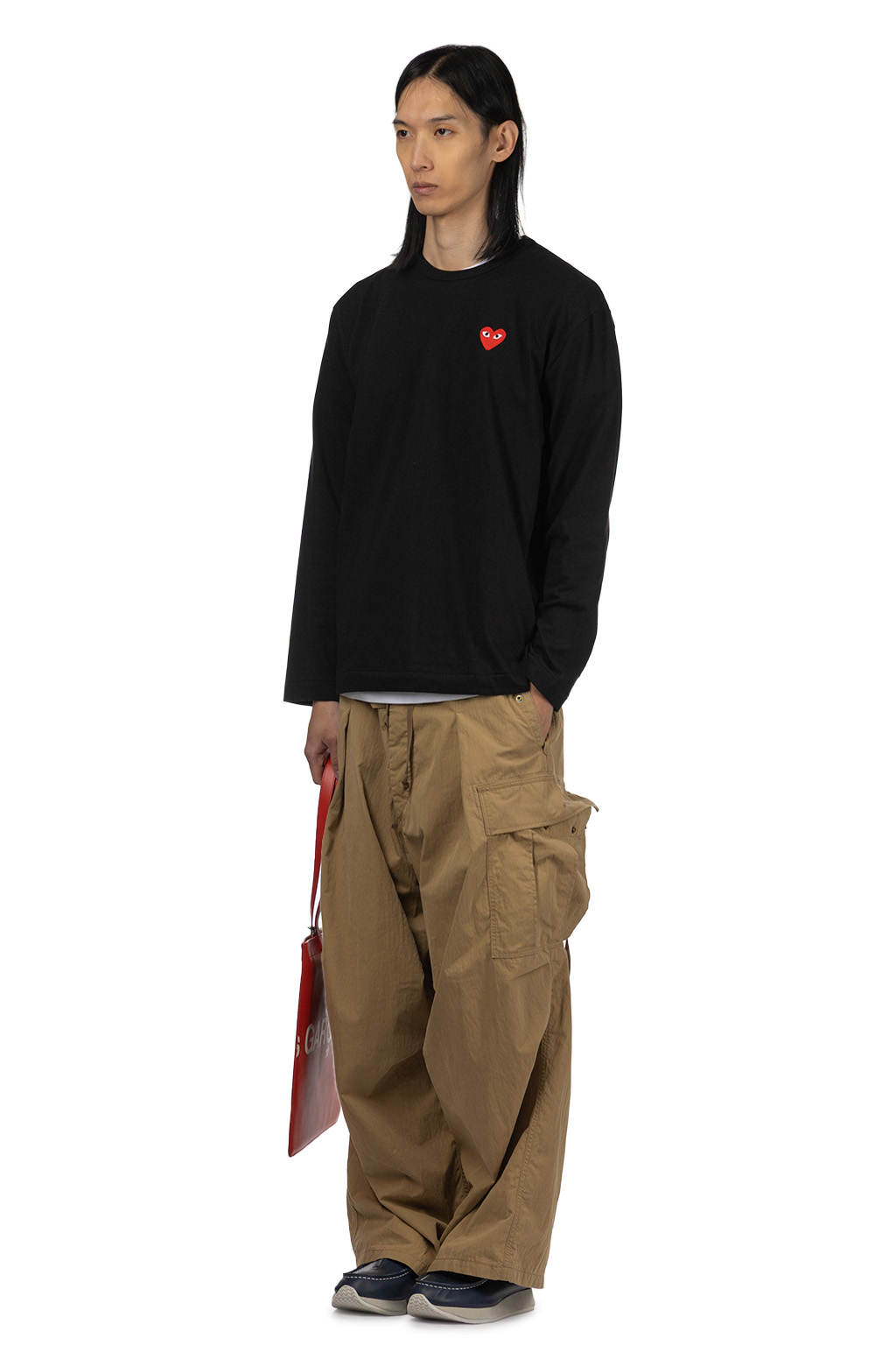 Comme Des Garcons Play Unisex Red Heart Long Sleeve T-Shirt - Black