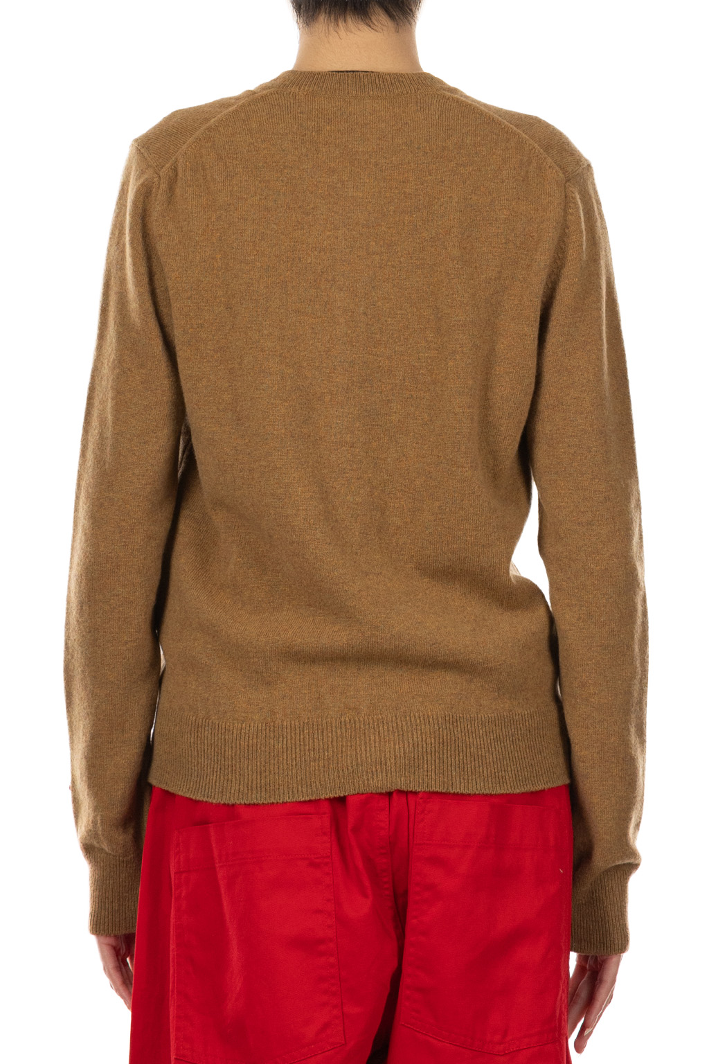 Comme Des Garcons Play - Round Neck Knit with Small Red Emblem - Camel