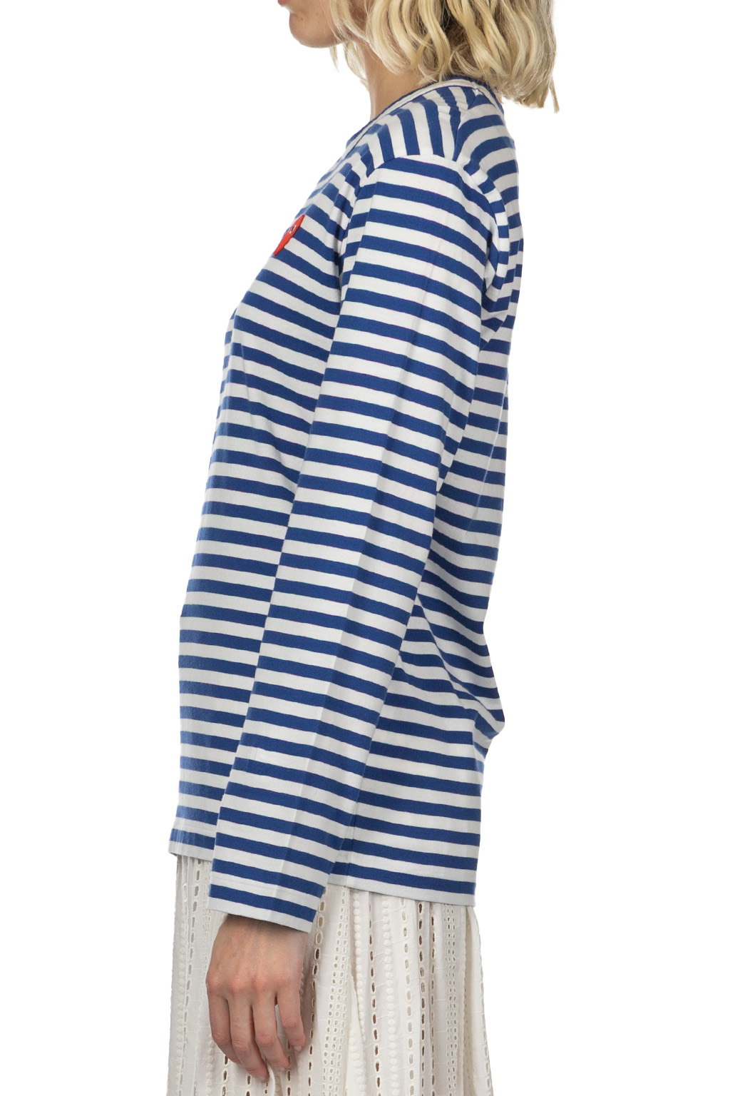 Comme Des Garcons Play Unisex Red Heart Stripe LS T-Shirt - Navy x White