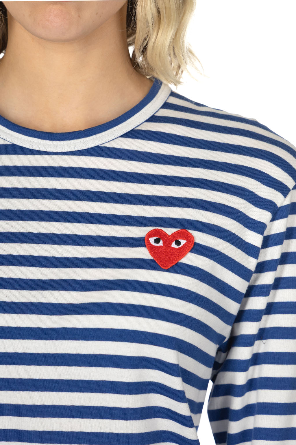 Comme Des Garcons Play Unisex Red Heart Stripe LS T-Shirt - Navy x White