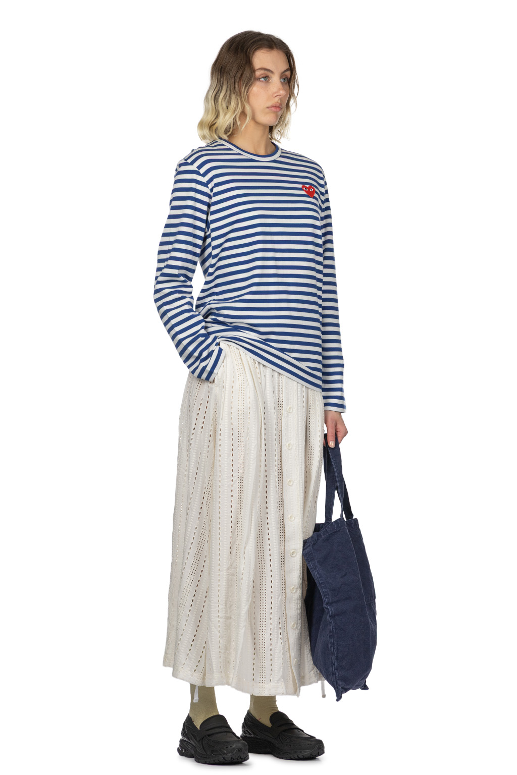 Comme Des Garcons Play Unisex Red Heart Stripe LS T-Shirt - Navy x White