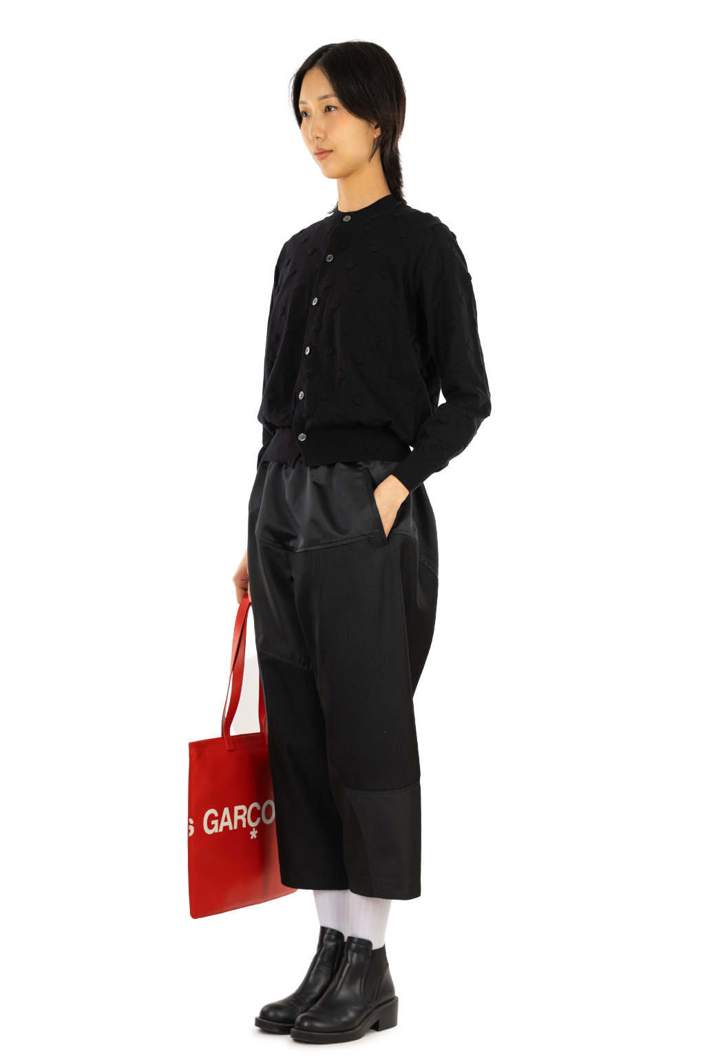 Comme Des Garcons TAO - Cotton Jersey Dot Pattern Cardigan - Black