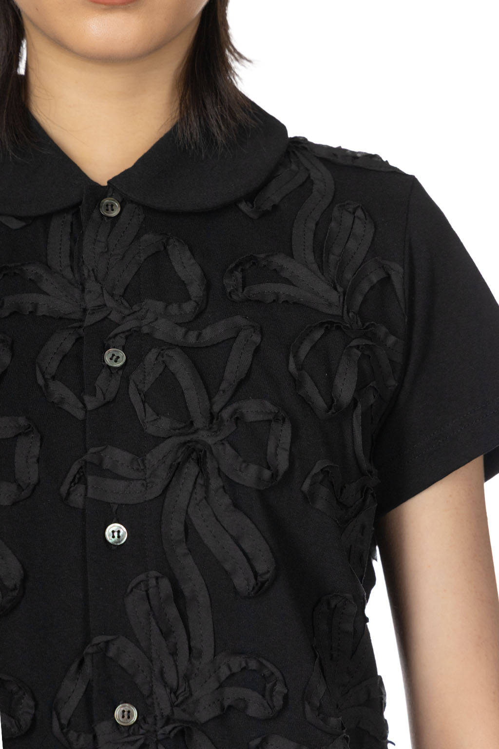 Comme Des Garcons TAO - Cotton Jersey Embroidery Top - Black x Black
