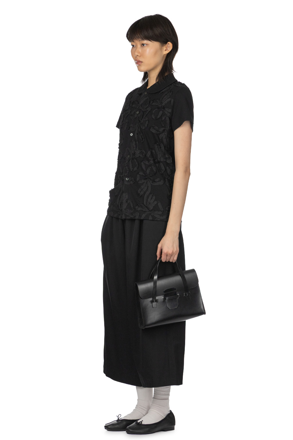 Comme Des Garcons TAO - Cotton Jersey Embroidery Top - Black x Black