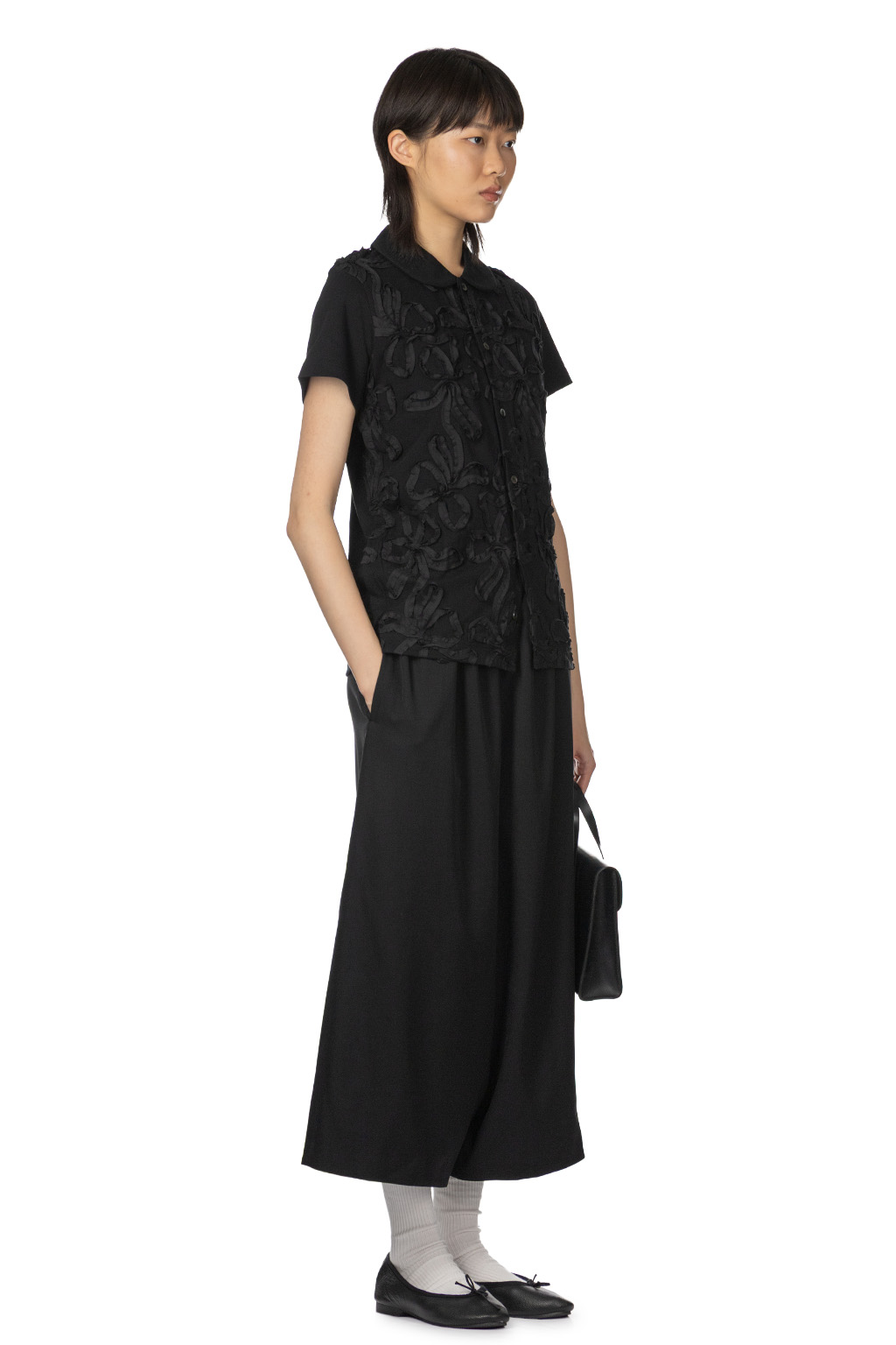 Comme Des Garcons TAO - Cotton Jersey Embroidery Top - Black x Black