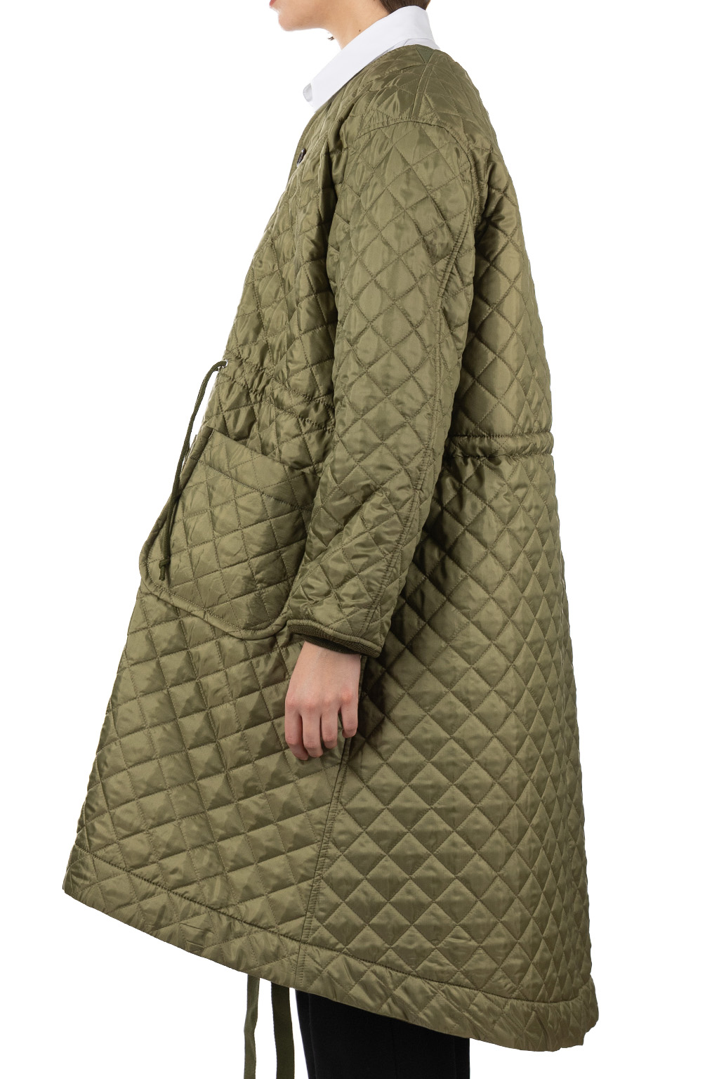 Comme Des Garcons Comme Des Garcons  - Long V-Neck Diamond Pattern Quilt Coat - Khaki