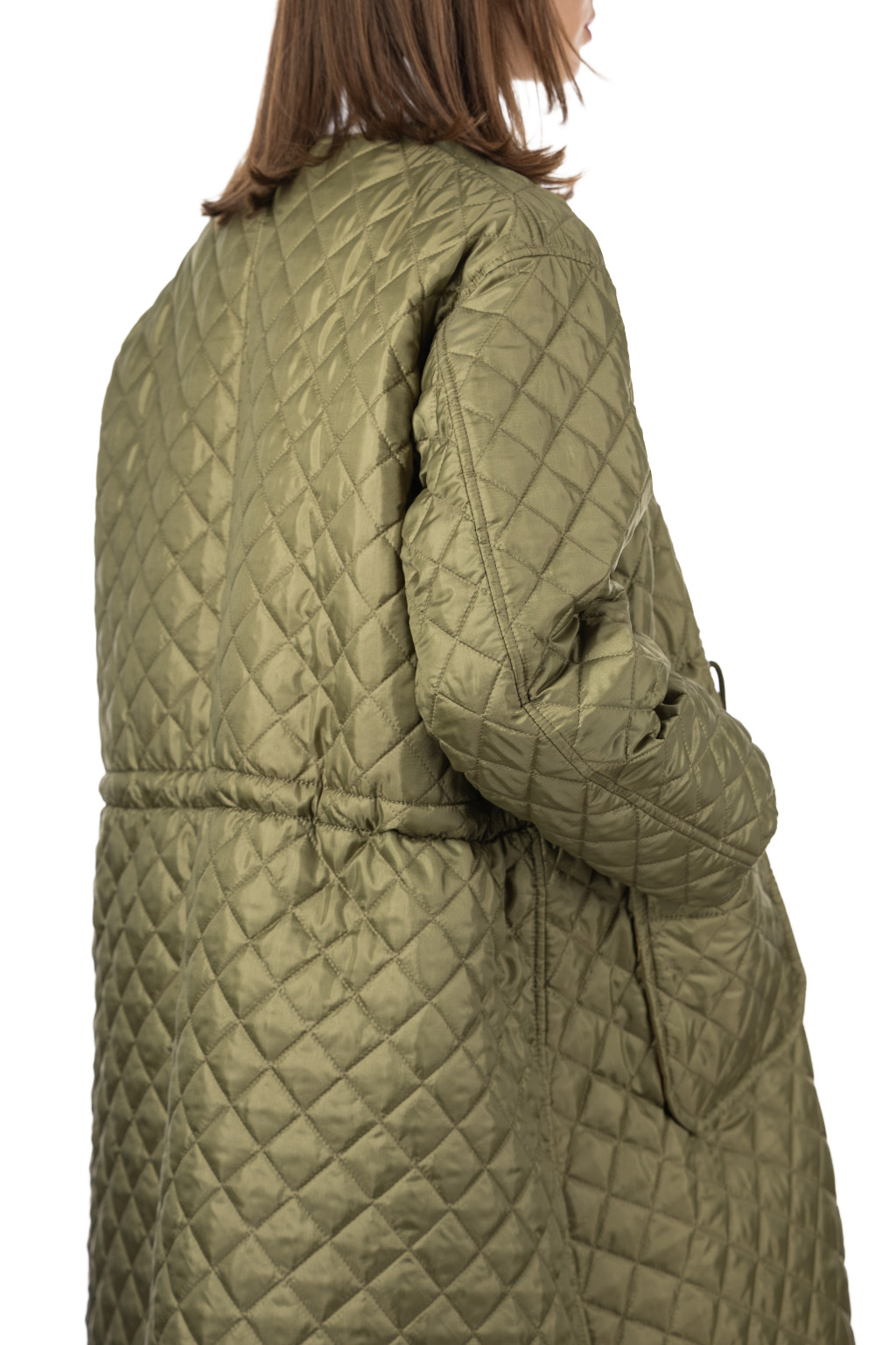 Comme Des Garcons Comme Des Garcons  - Long V-Neck Diamond Pattern Quilt Coat - Khaki