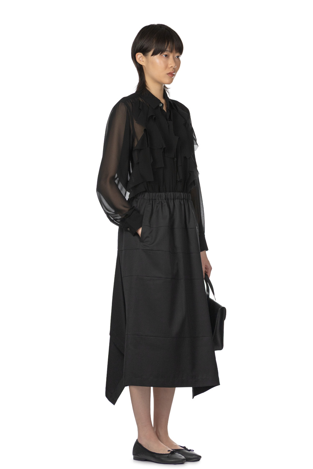 Comme Des Garcons TAO - Yarn-Dyed Wool Polyester Gabardine Skirt - Black