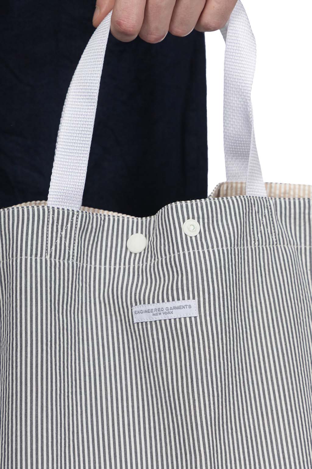 Engineered Garments - Carry All Tote Reversible - Navy Cotton Seersucker Stripe