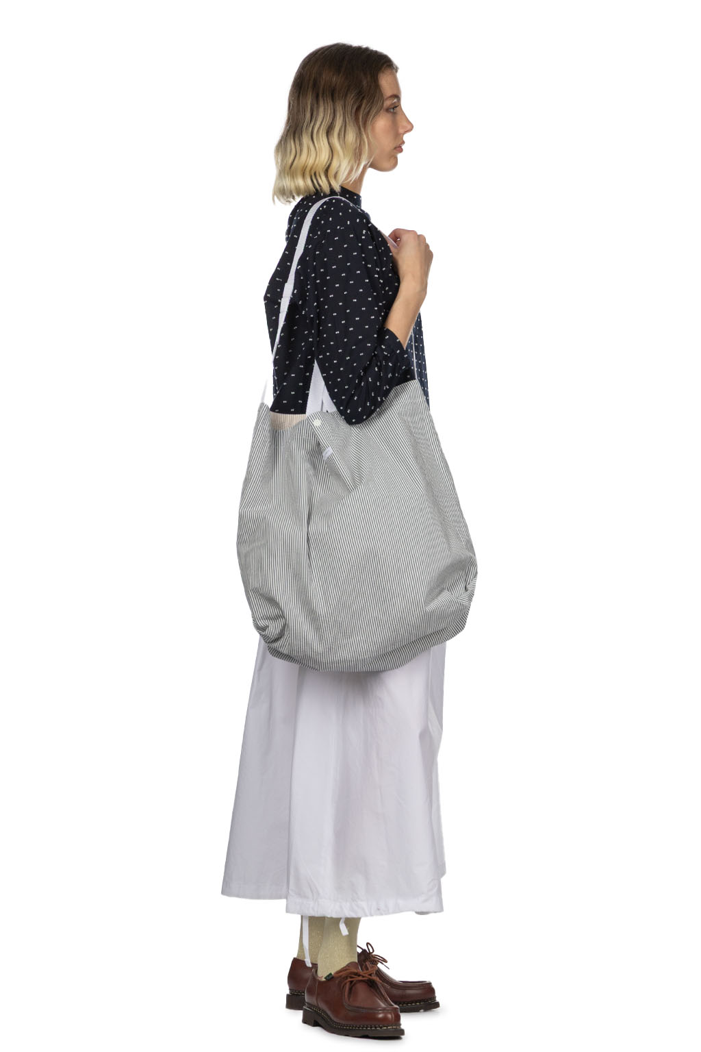 Engineered Garments - Carry All Tote Reversible - Navy Cotton Seersucker Stripe