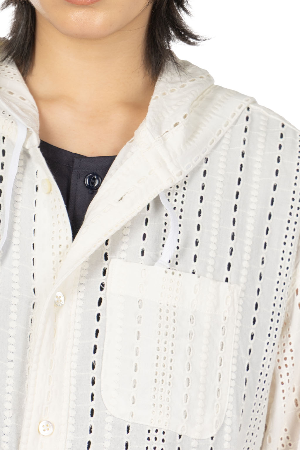 Engineered Garments - Hooded BD Dress -White Rayon Embroidery Eyelet