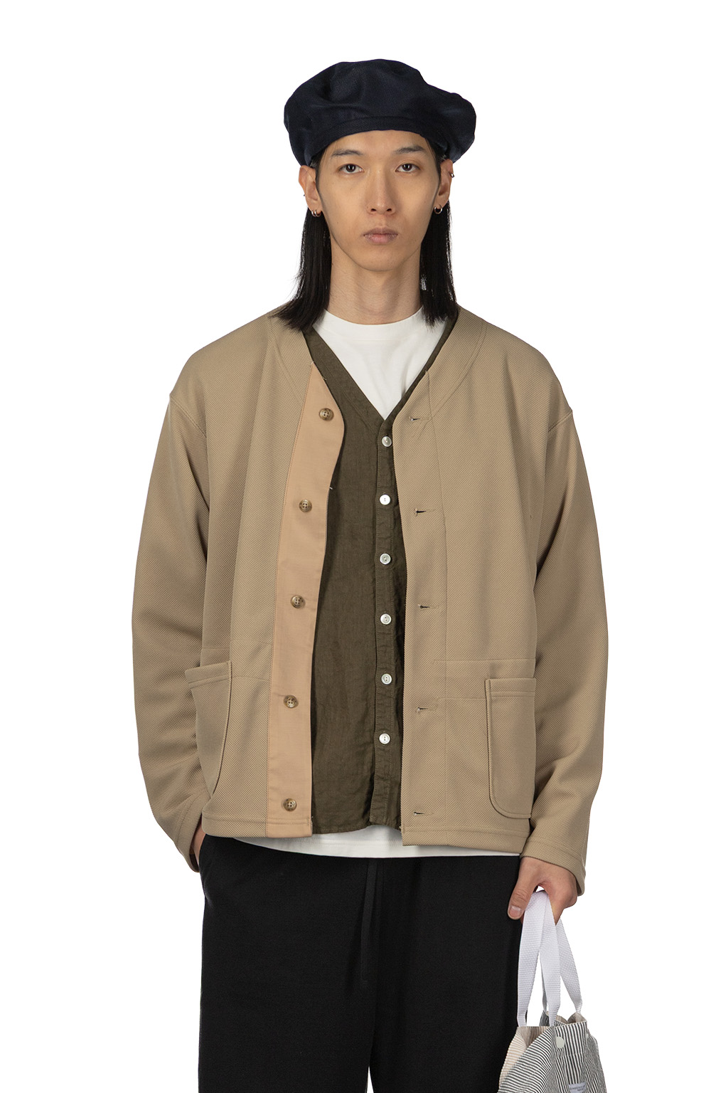 Engineered Garments - Knit Cardigan - Khaki Diamond Poly Knit