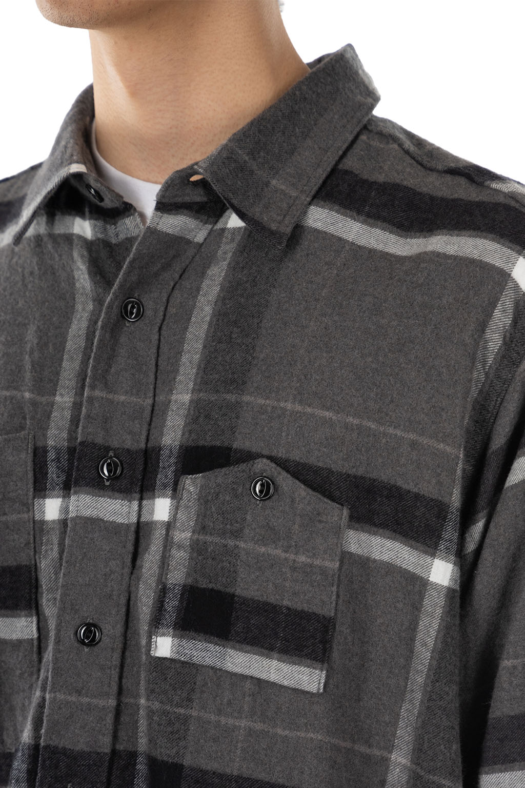 Engineered Garments - Work Shirt - Grey/Black Cotton Brushed Big Plaid