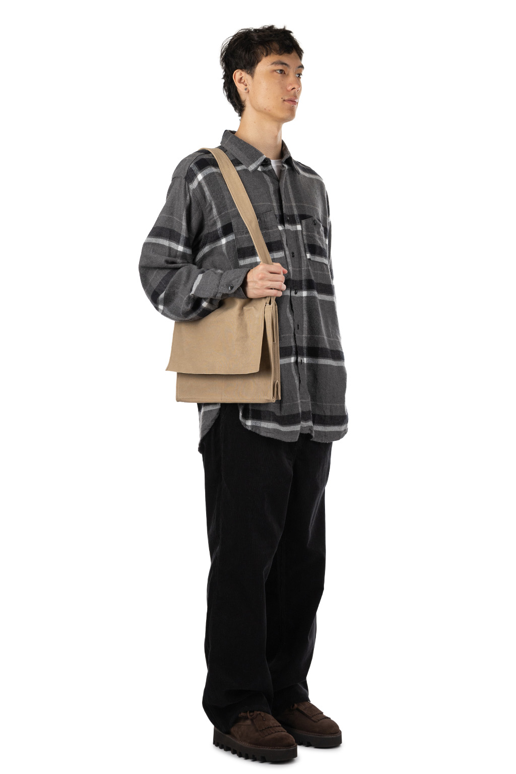 Engineered Garments - Work Shirt - Grey/Black Cotton Brushed Big Plaid