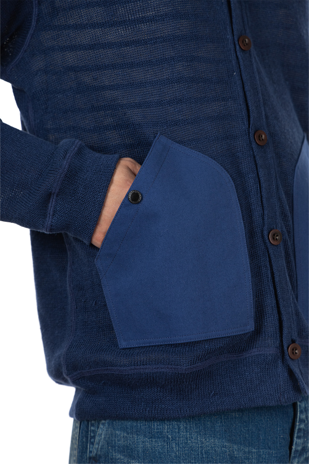 Junya Watanabe MAN - Linen Jersey x Cotton Moleskin Cardigan - Navy