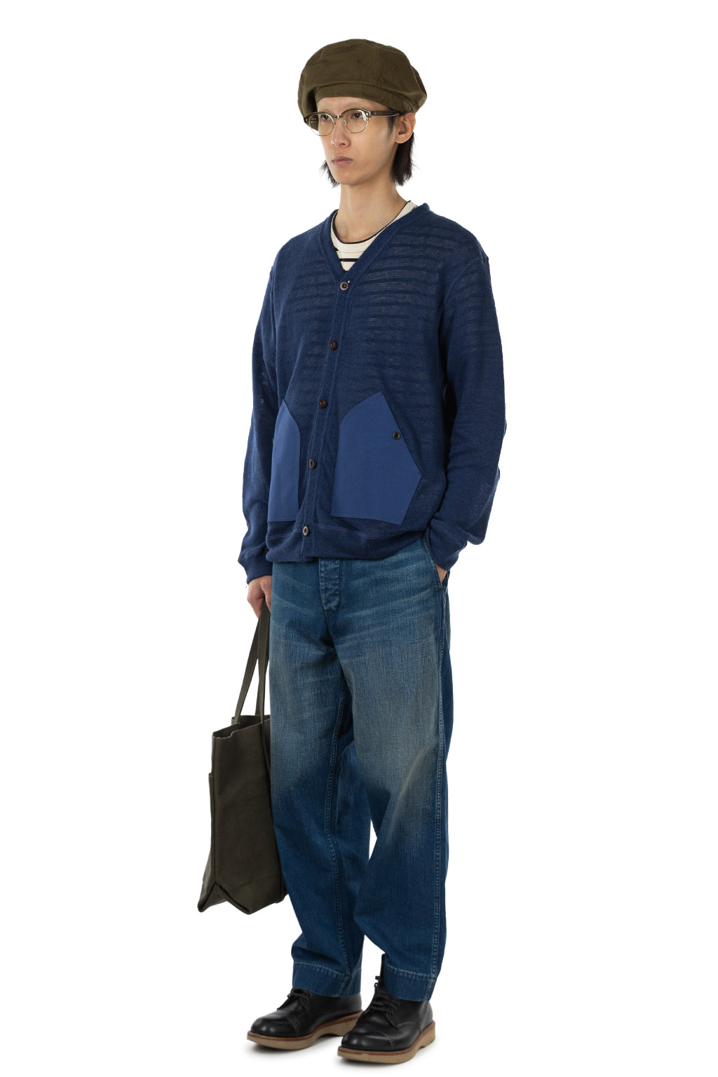 Junya Watanabe MAN - Linen Jersey x Cotton Moleskin Cardigan - Navy