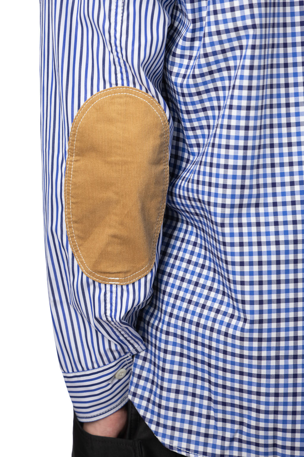 Junya Watanabe MAN - Stripe x Check Shirt - White Navy Blue x Beige