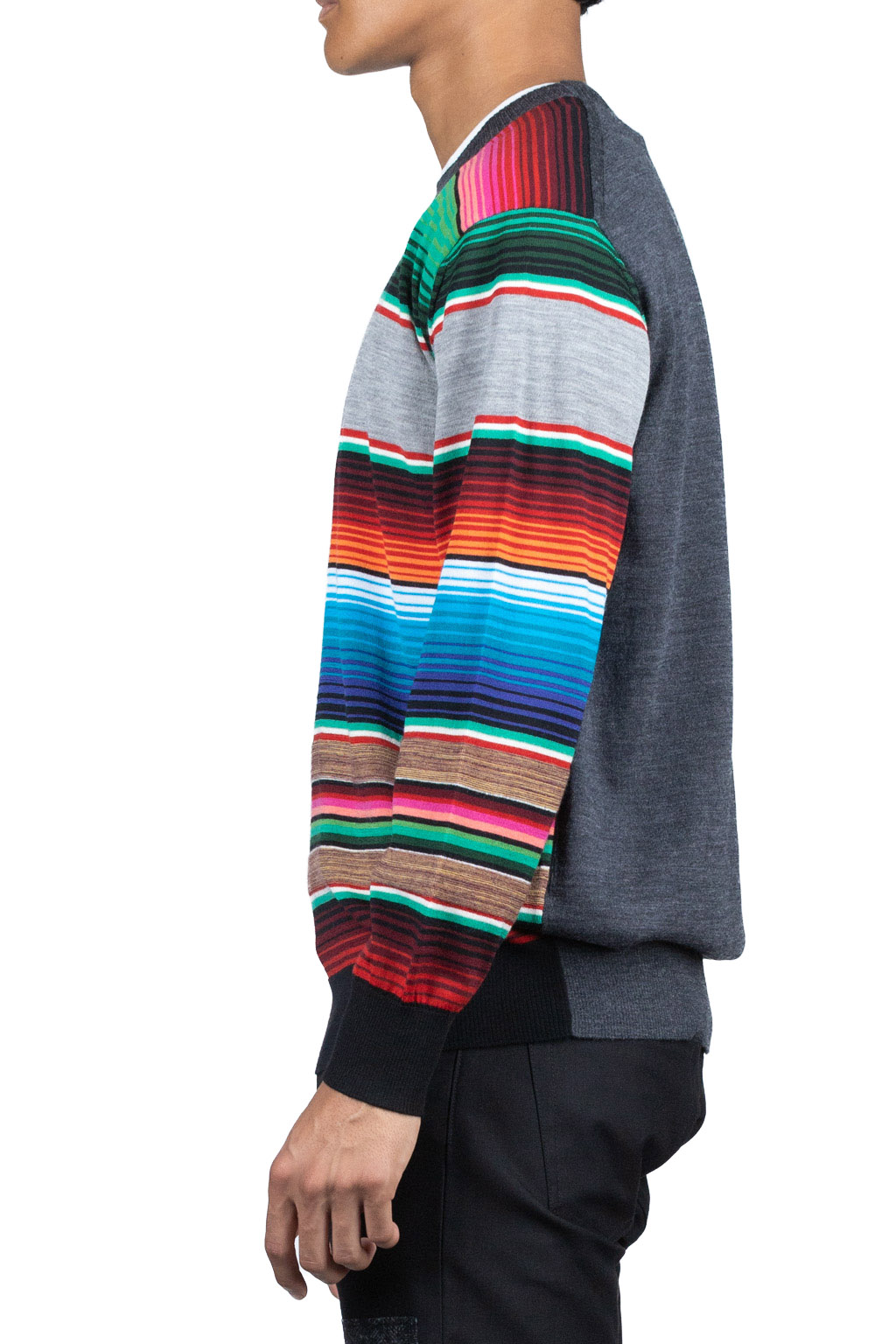 Junya Watanabe MAN Wool Jersey Stripe Sweater - Multi x Charcoal Gray