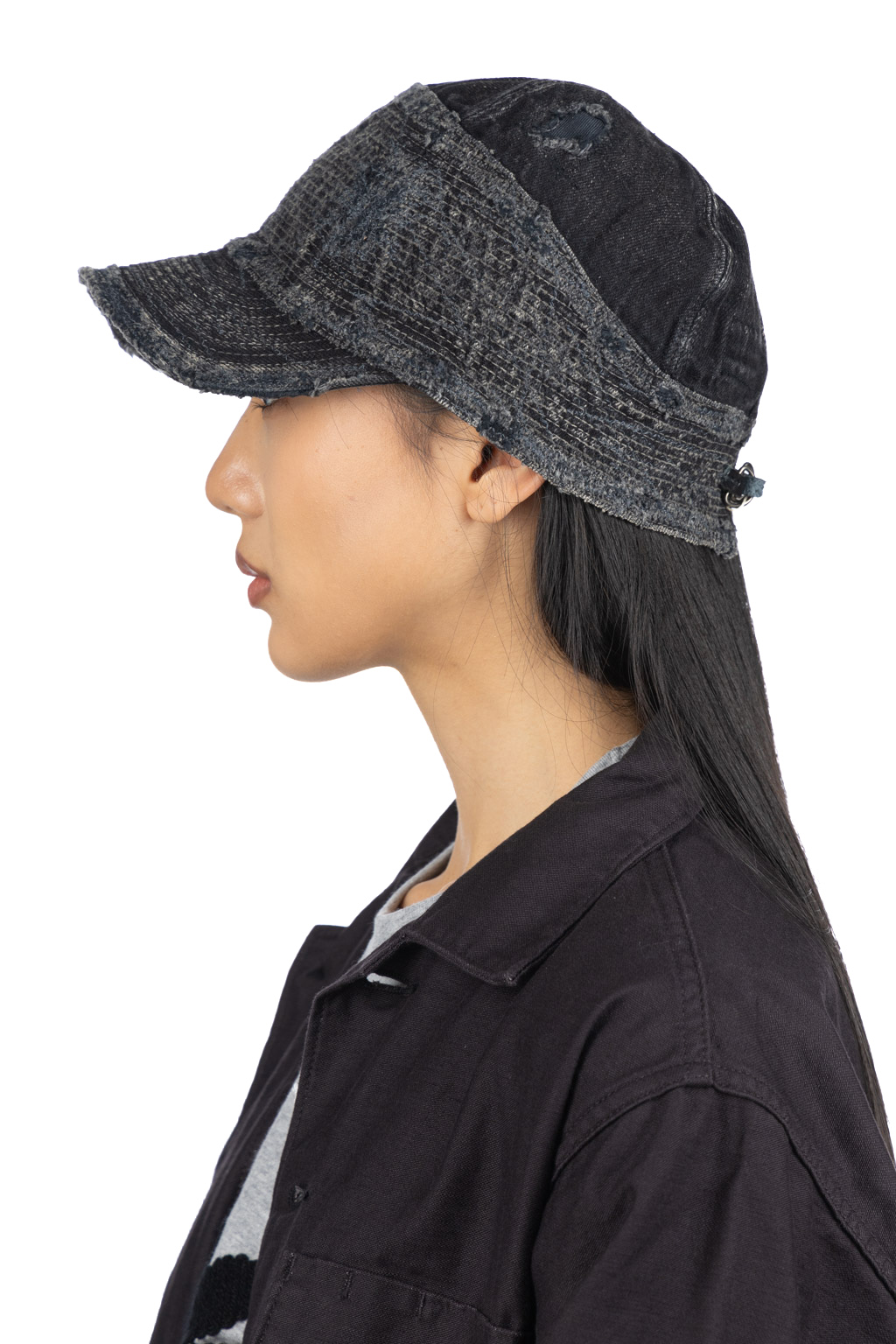 Kapital - 11.5oz BLK x BLK Denim THE OLD MAN AND THE SEA Cap (Crash Remake)