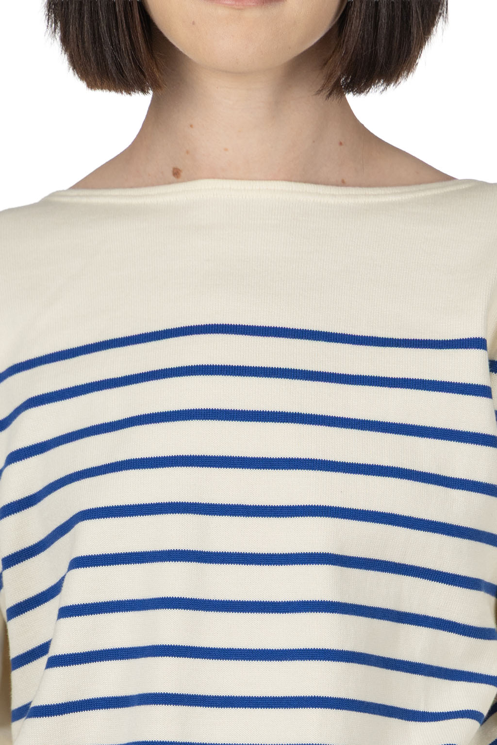 Kapital - 12G Panel Stripe Knit Boat Neck Sweater - Ecru x Blue