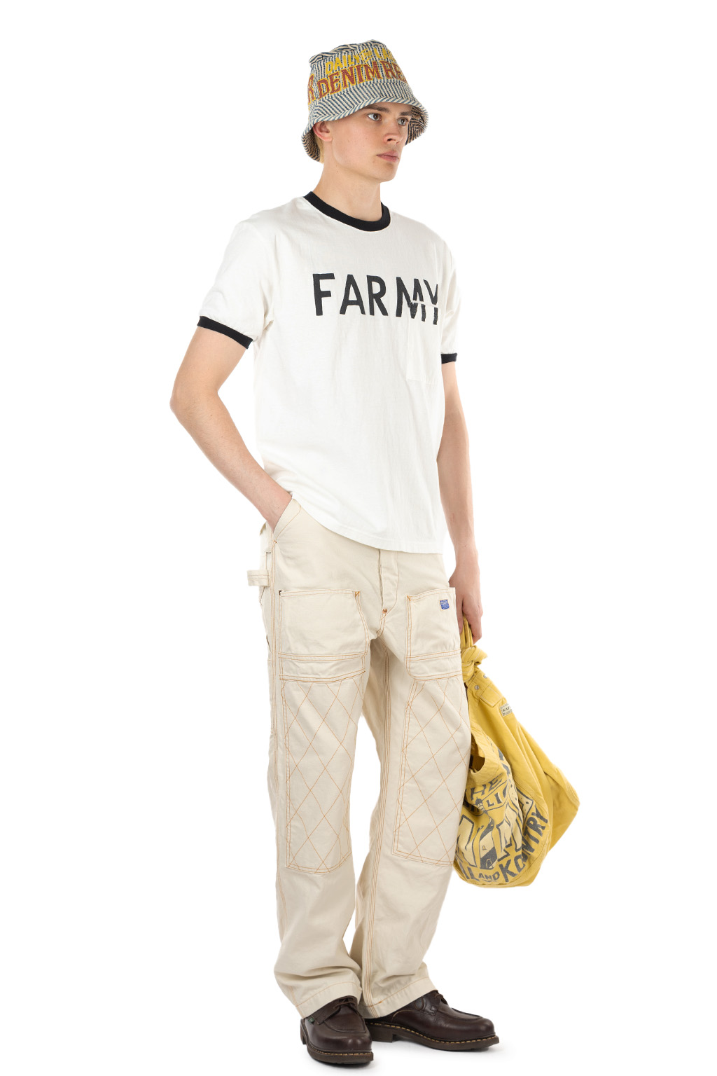 Kapital - 18.5/-Jersey RINGER Pocket T (FARMY) - White