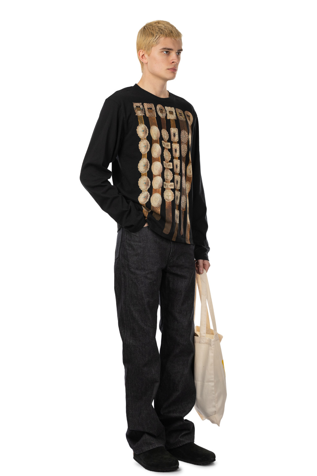 Kapital - 20/-Jersey Crewneck Long Sleeve T (Curtain Concho) - Black