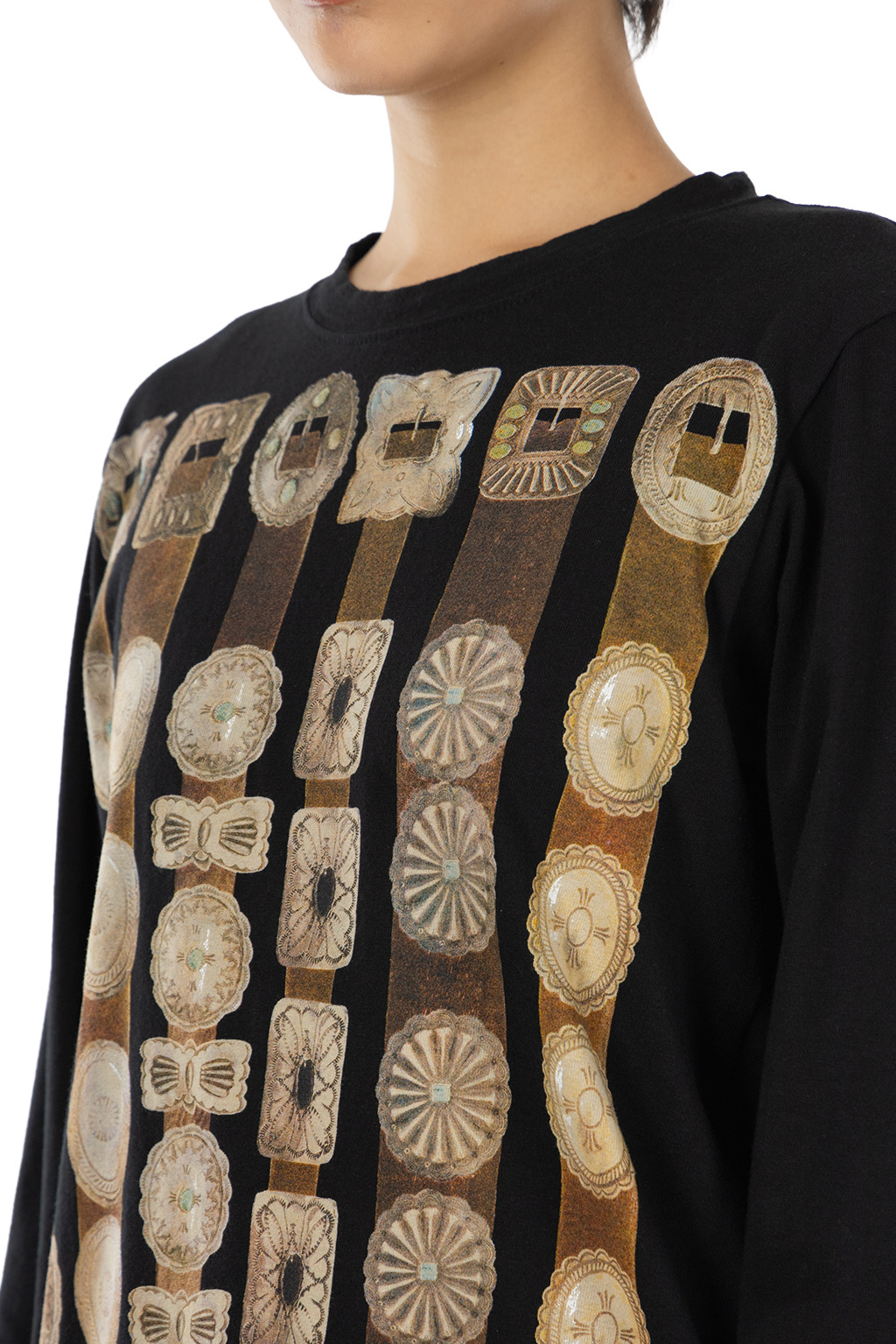 Kapital - 20/-Jersey Crewneck Long Sleeve T (Curtain Concho) - Black