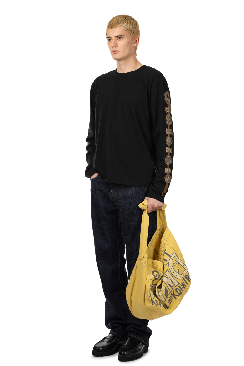 Kapital - 20/-Jersey Long Sleeve T (Concho Belt Sleeve) - Black