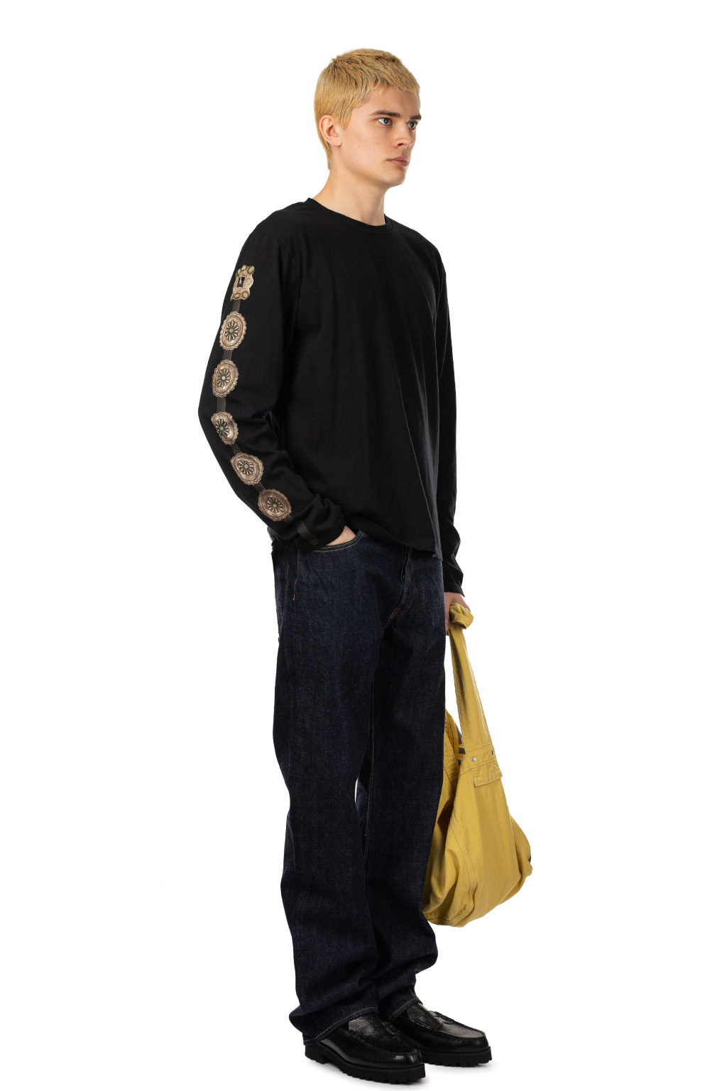 Kapital - 20/-Jersey Long Sleeve T (Concho Belt Sleeve) - Black