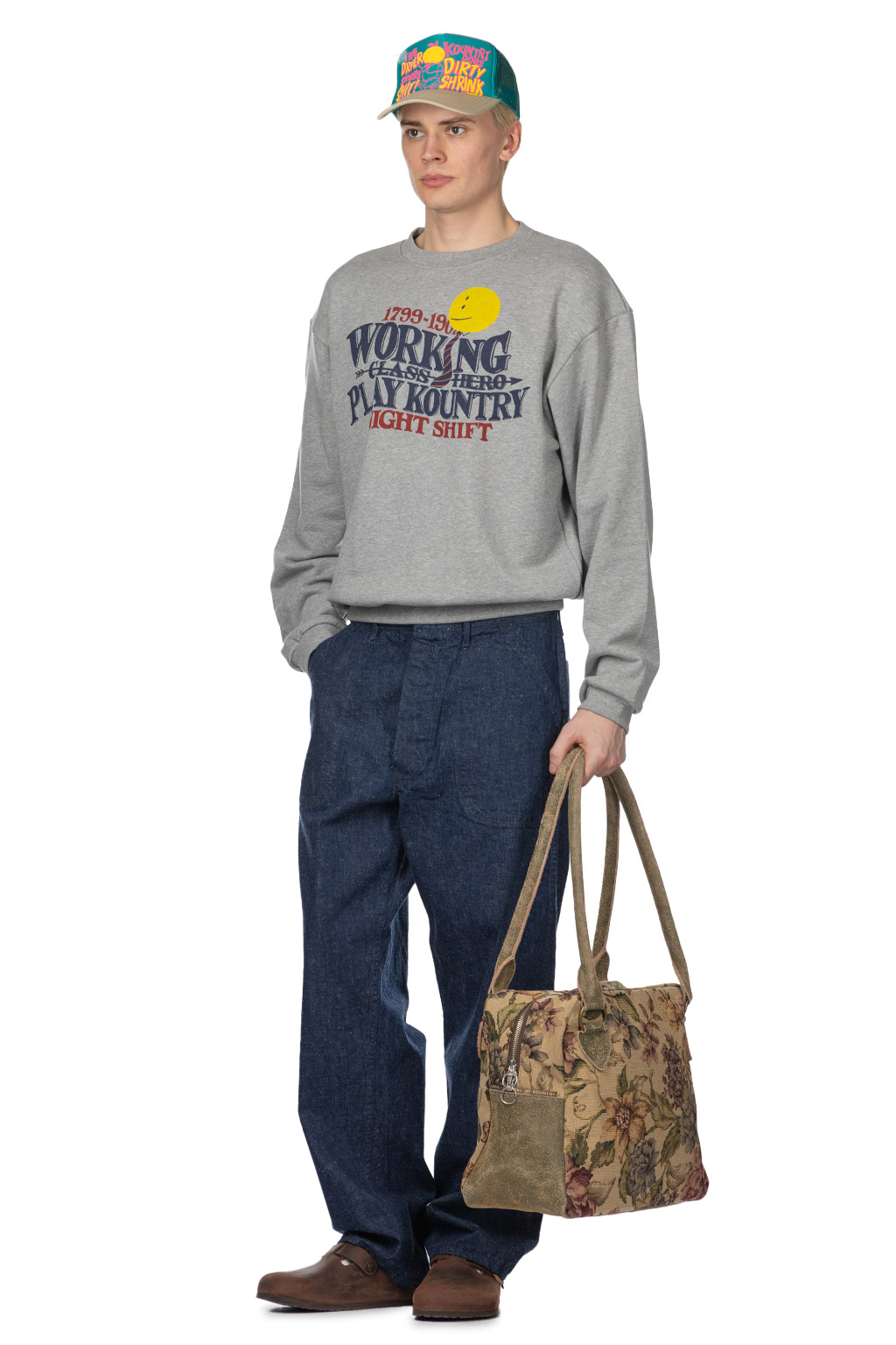 Kapital - 30-Knit Crew Sweatshirt (NIGHT SHIFT PROFILE RAINBOWY) - Grey
