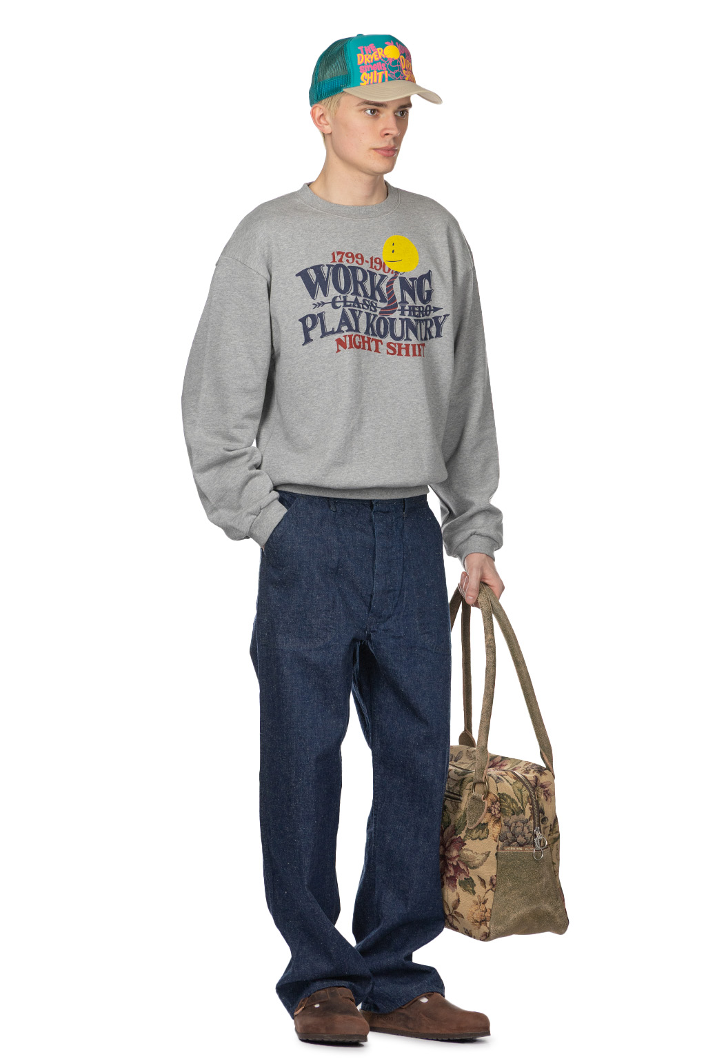 Kapital - 30-Knit Crew Sweatshirt (NIGHT SHIFT PROFILE RAINBOWY) - Grey
