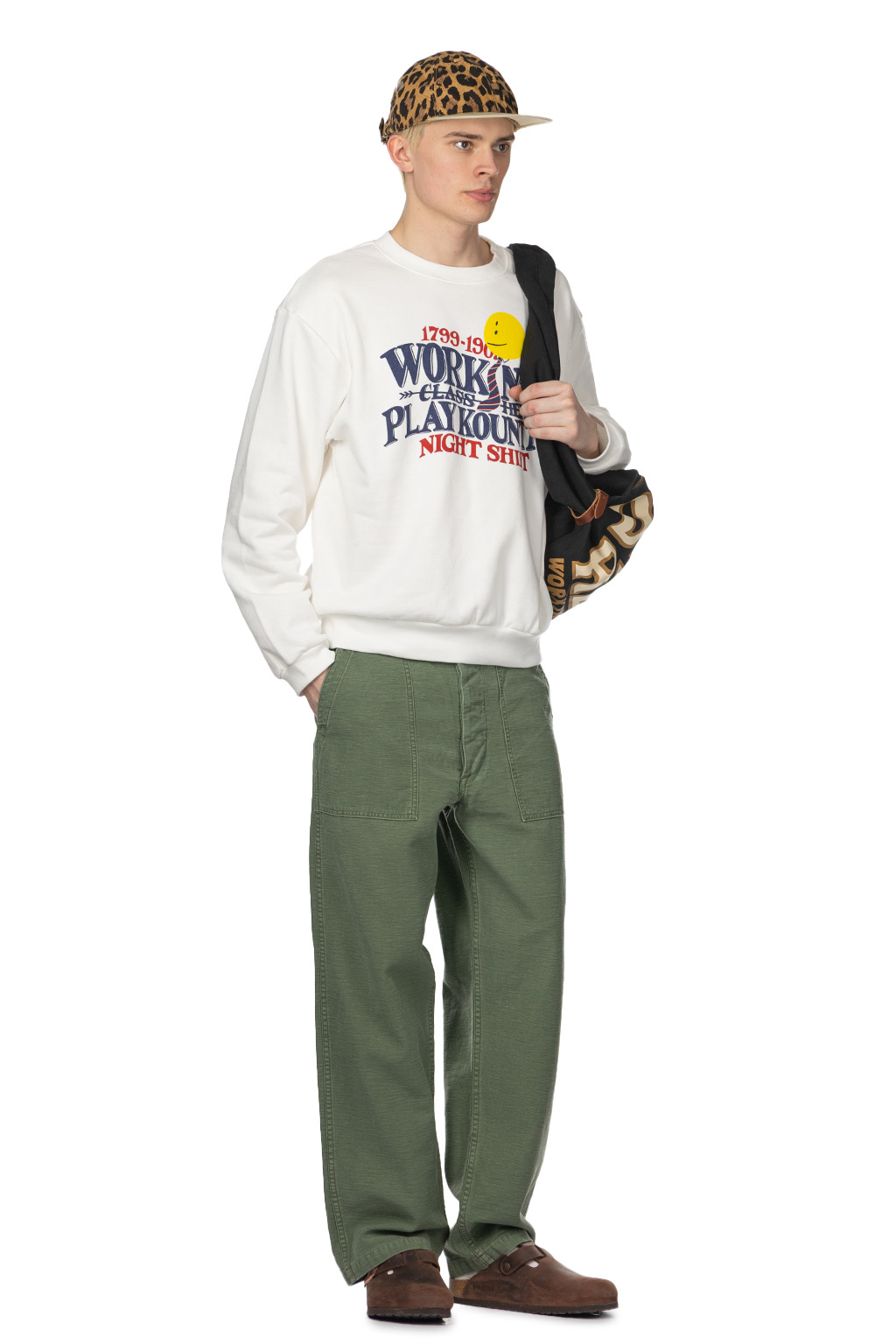 Kapital - 30-Knit Crew Sweatshirt (NIGHT SHIFT PROFILE RAINBOWY) - White