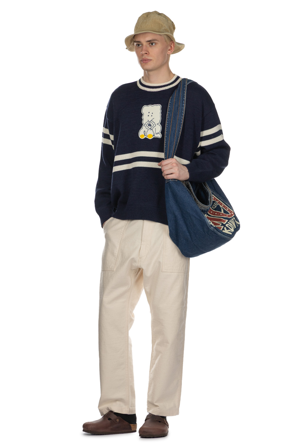 Kapital - 5G Cotton Knit Peckish Rainbowy Ivy Crew Sweater - Navy