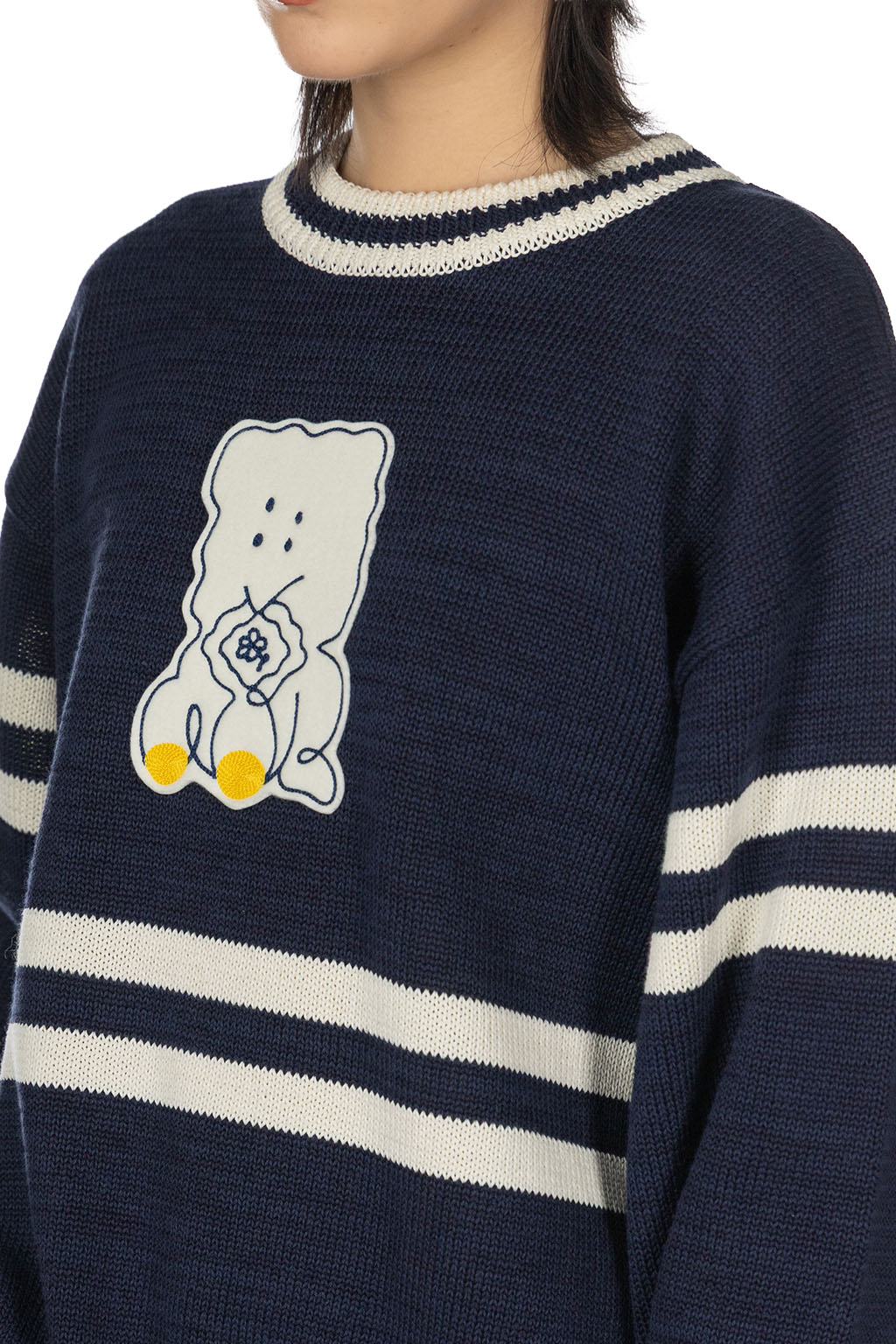 Kapital - 5G Cotton Knit Peckish Rainbowy Ivy Crew Sweater - Navy