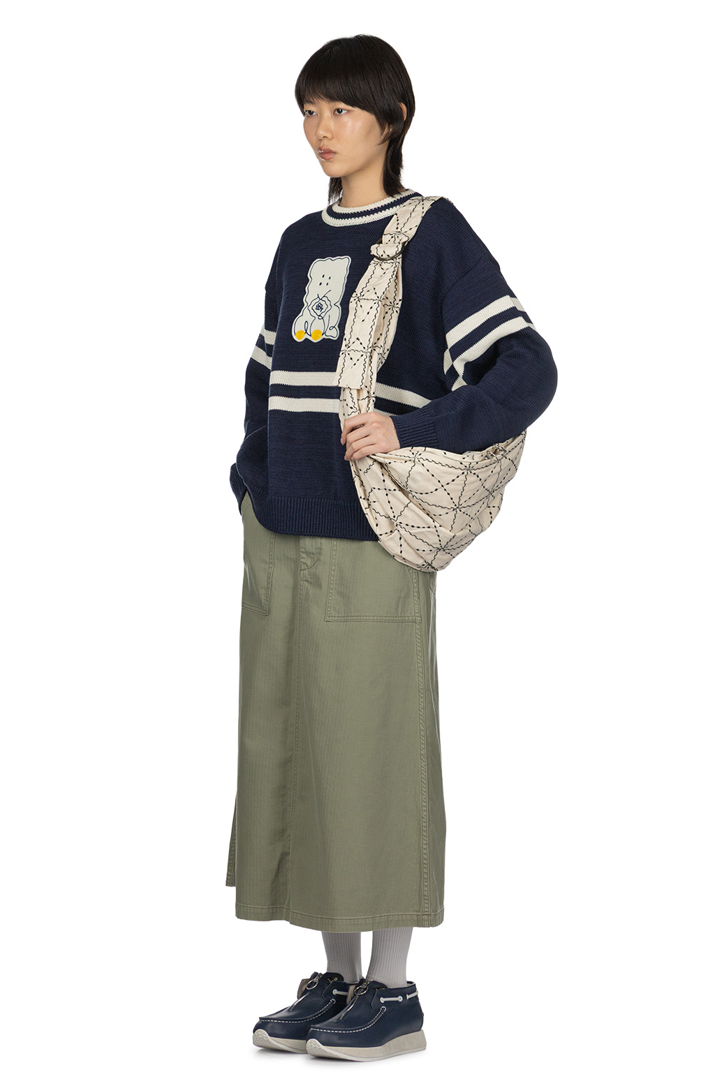 Kapital - 5G Cotton Knit Peckish Rainbowy Ivy Crew Sweater - Navy