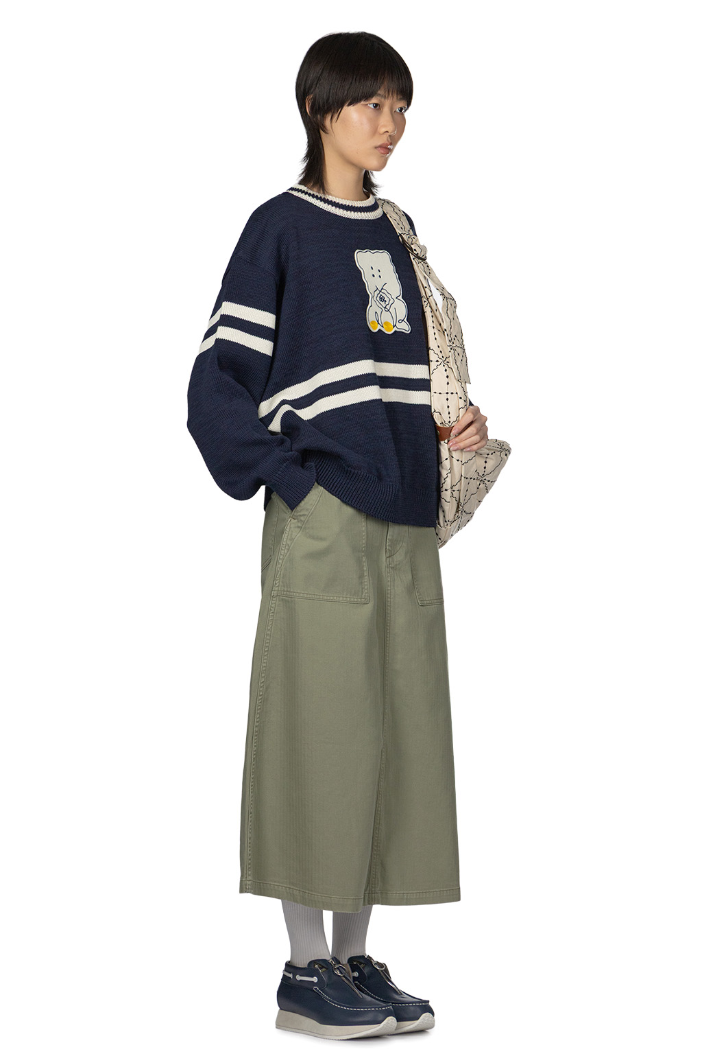 Kapital - 5G Cotton Knit Peckish Rainbowy Ivy Crew Sweater - Navy