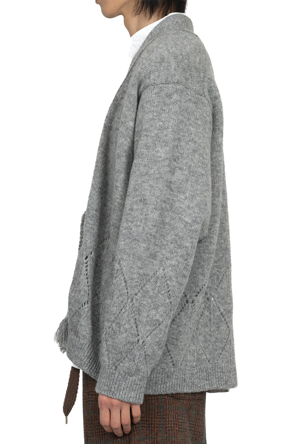 Kapital - 5G Wool Drop-Stich Argyle Knit Cardigan-Grey