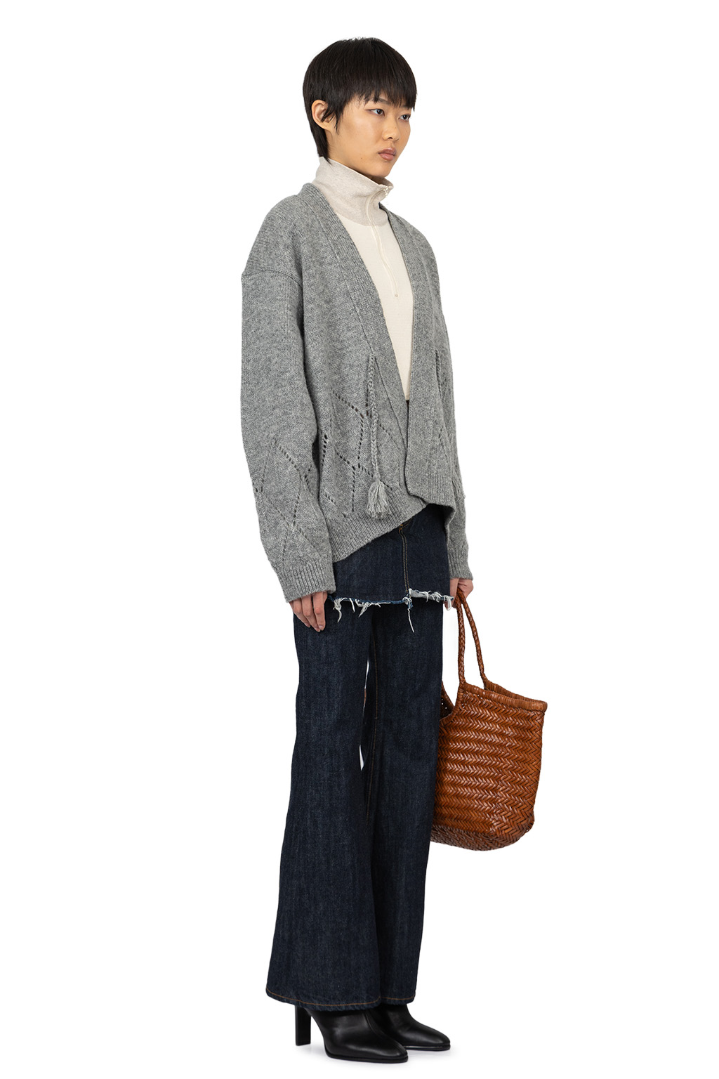 Kapital - 5G Wool Drop-Stich Argyle Knit Cardigan-Grey