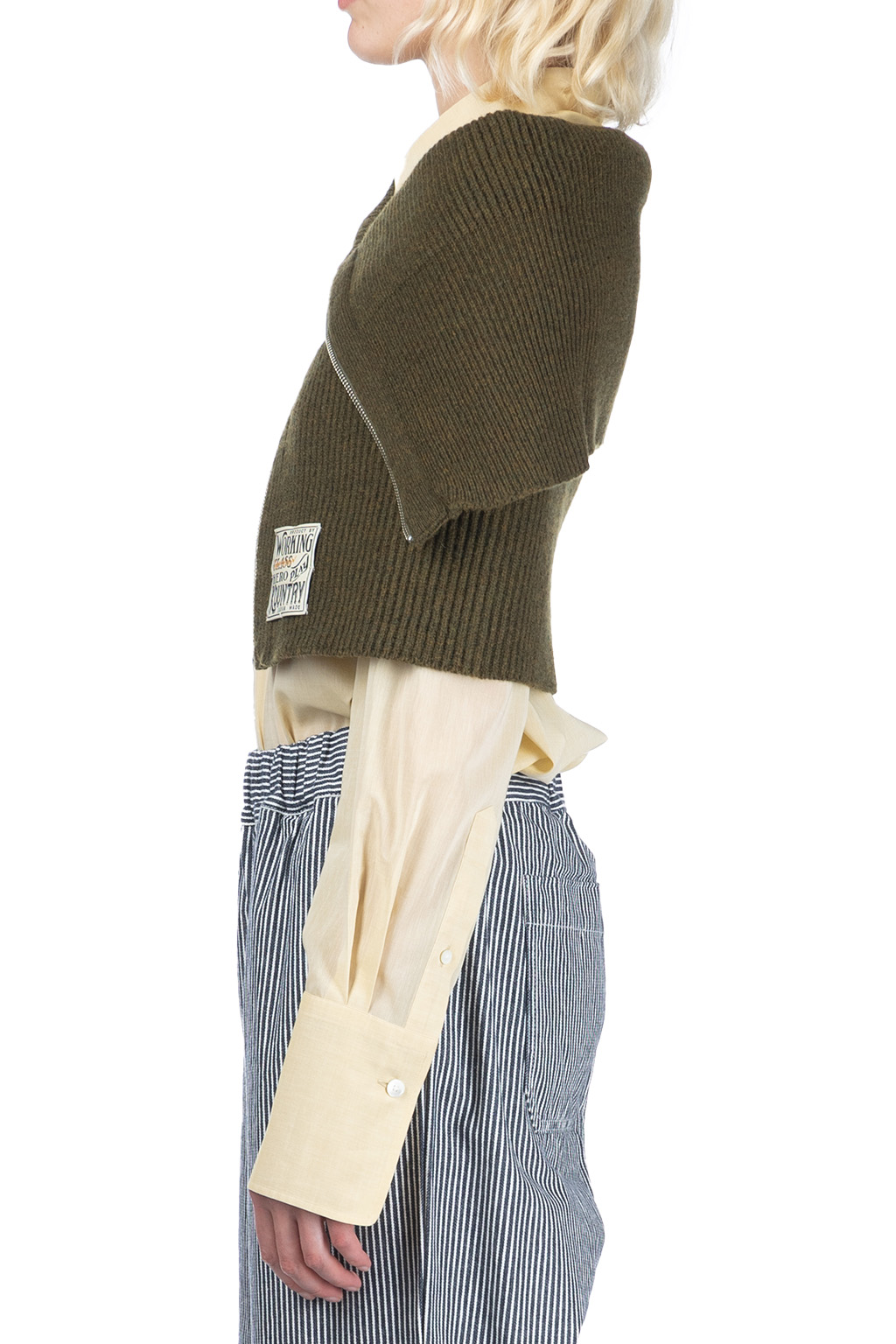 Kapital - 7G Rib Knit ZIP UP Cape - Khaki