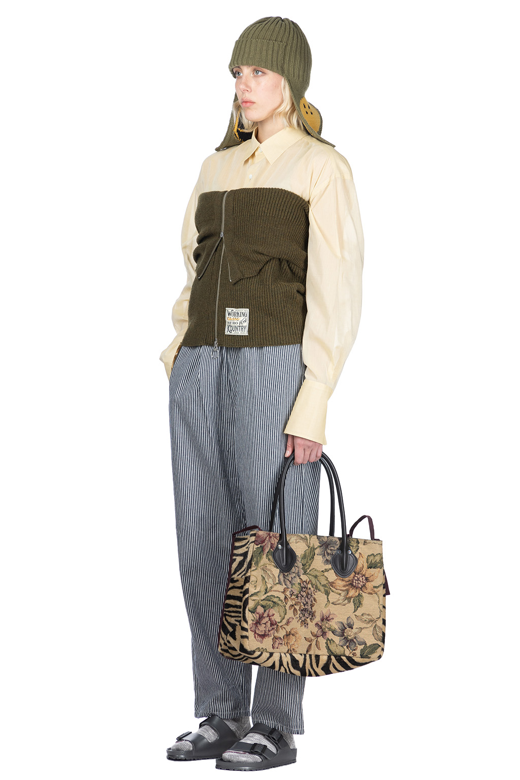 Kapital - 7G Rib Knit ZIP UP Cape - Khaki