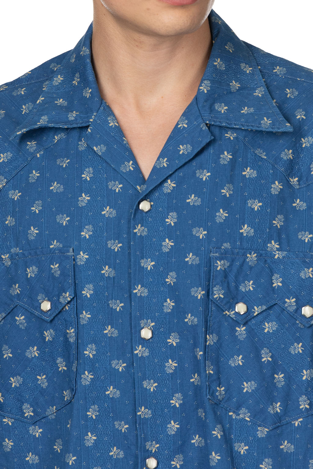 Kapital - Dobby Stripe IDG Open-Collar Western BIG Shirt - Indigo